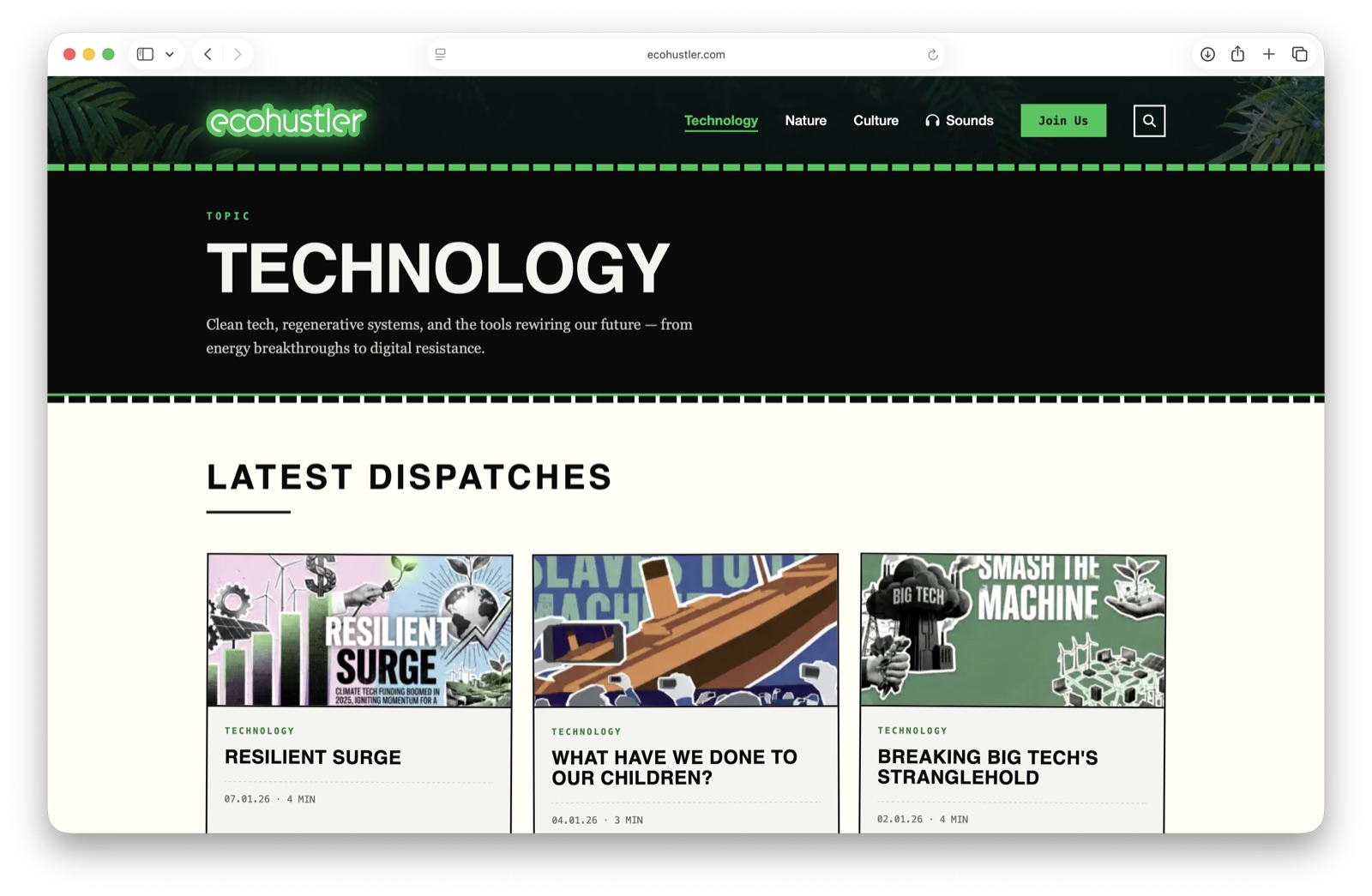 ecohustler.com Technology topic page: clean tech, regenerative systems and the tools rewiring our future