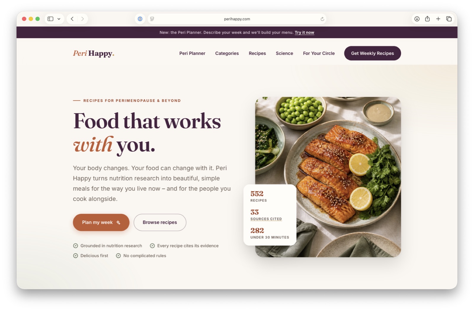 perihappy.com homepage: Food that works with you